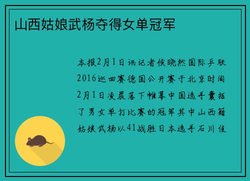 山西姑娘武杨夺得女单冠军
