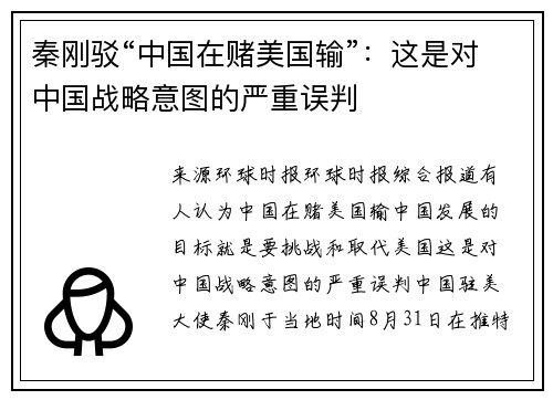 秦刚驳“中国在赌美国输”：这是对中国战略意图的严重误判