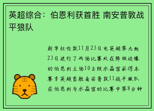 英超综合：伯恩利获首胜 南安普敦战平狼队